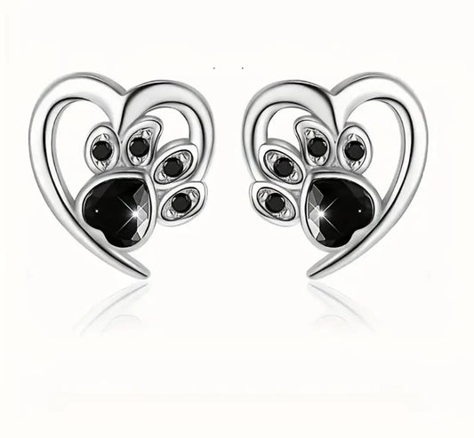 Pawprint Heart w/Black Rhinestones