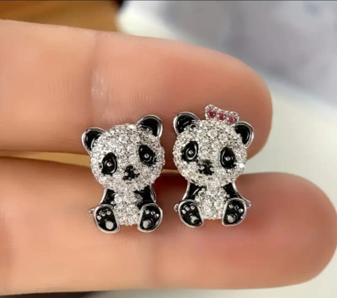 Rhinestone Panda Earrings