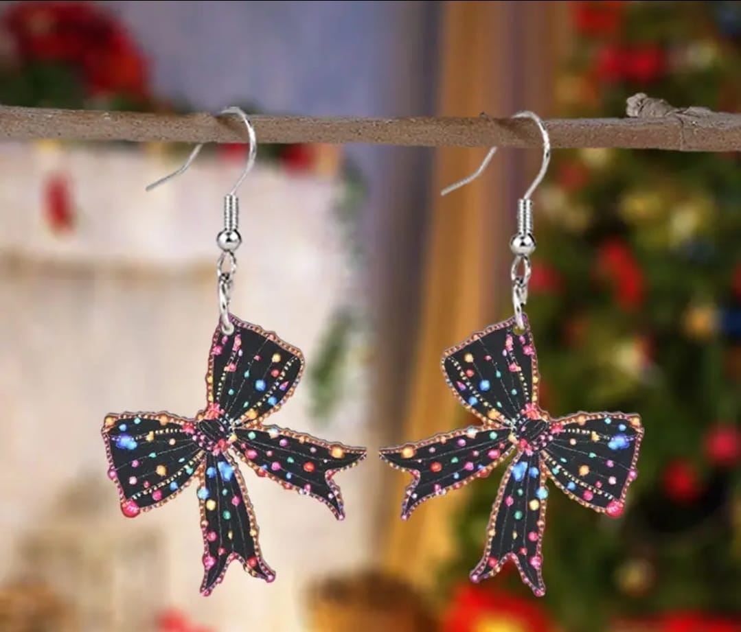 Bow W/Christmas Lights Earrings