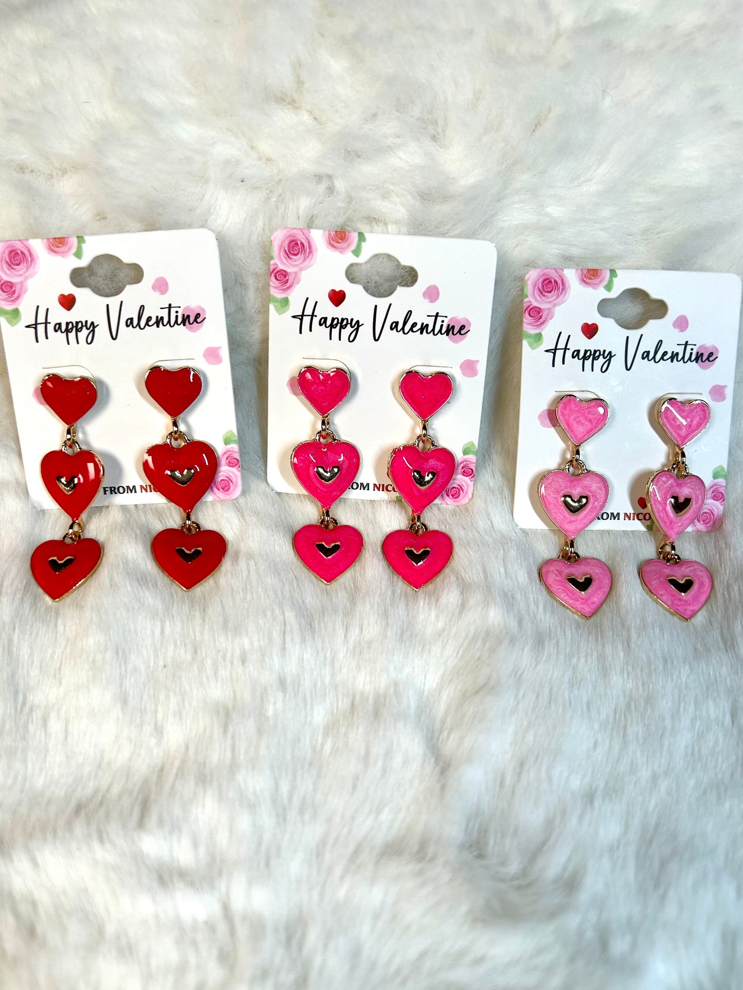 3 Tier Heart Earrings