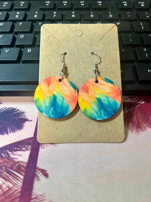 Round Earrings-Feather