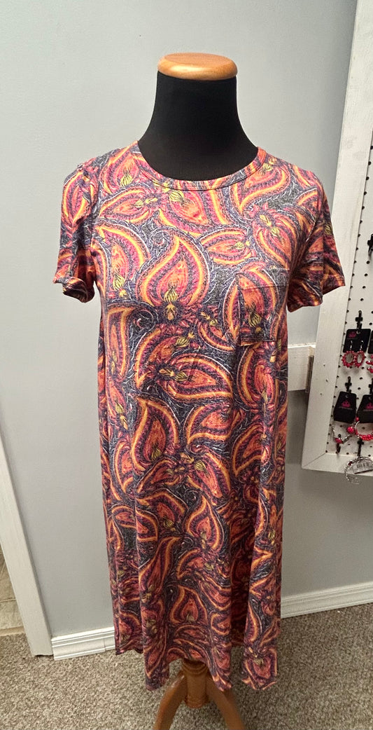 LuLaRoe Carly Swing Dress Orange Floral