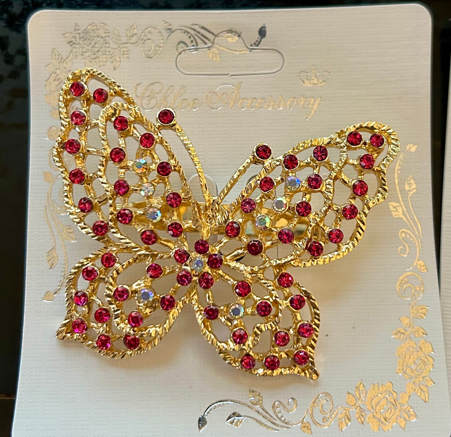 Large Rhinestone Butterfly Brooch