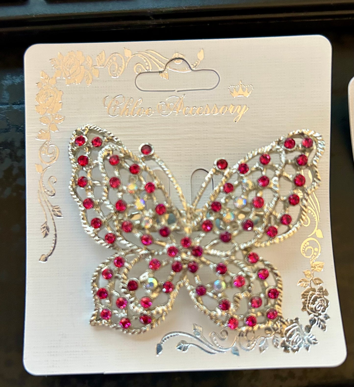 Large Rhinestone Butterfly Brooch