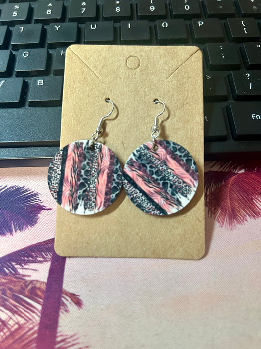 Round Earrings-Pink Animal