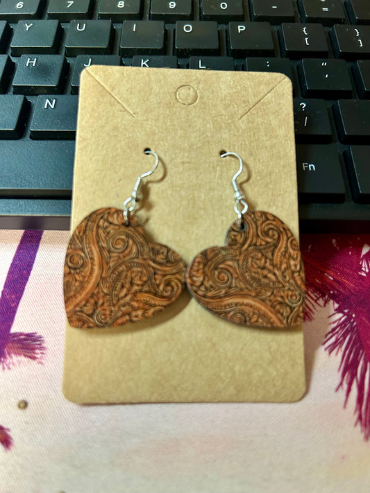 Heart Earrings-Leather