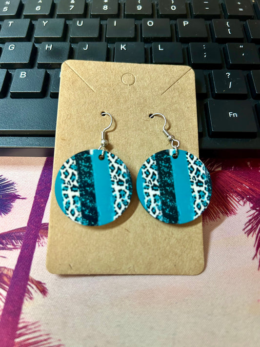 Round Earrings-Teal Animal