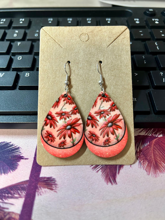 Tear Drop Earrings-Pink Daisy