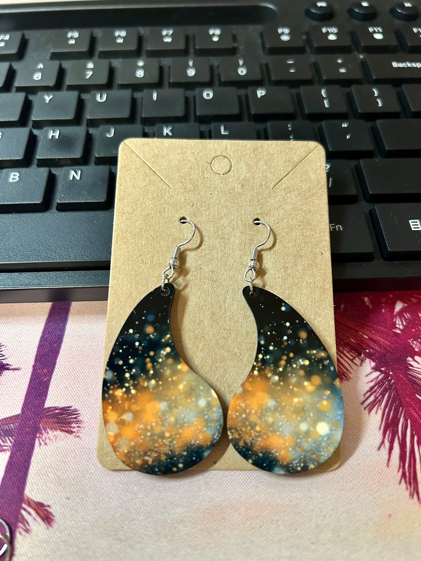 Curved Water Drop Earrings-Navy Glitter