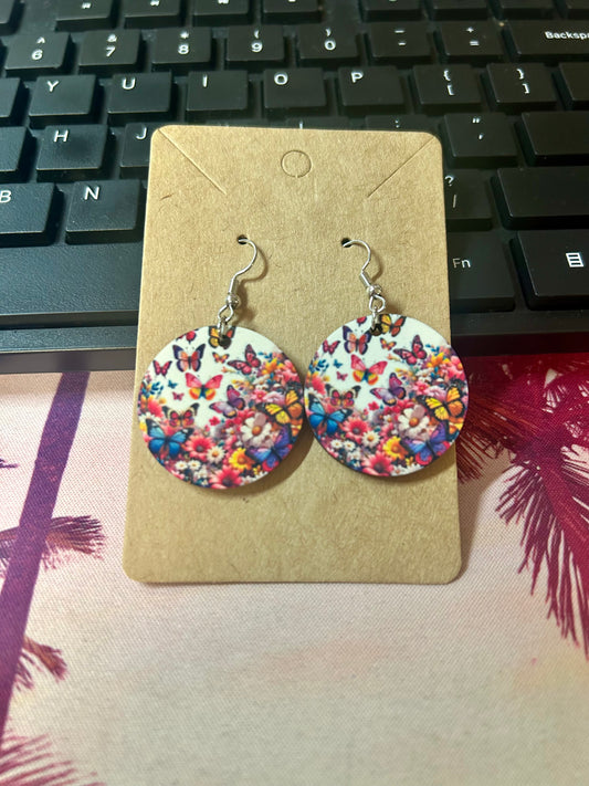 Round Earrings-Floral Butterfly