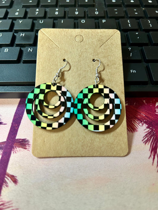 Round Cut Out Earrings-Checkered