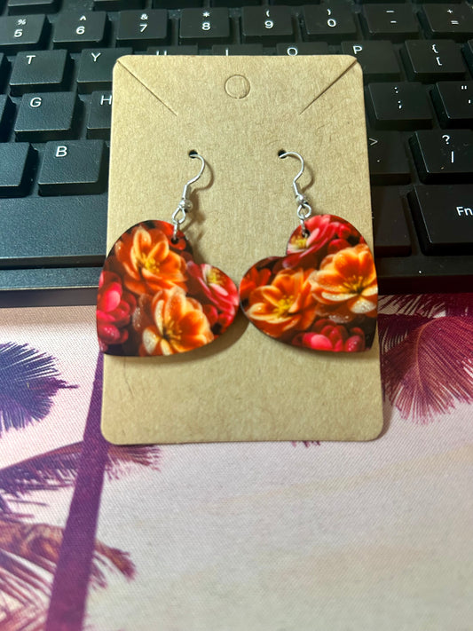 Heart Earrings-Floral