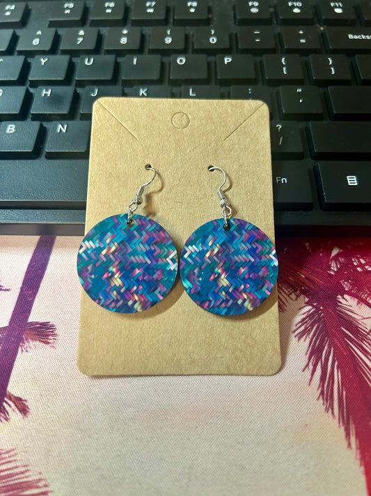 Round Earrings-Purple Chevron