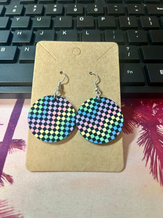 Round Earrings-Checkered