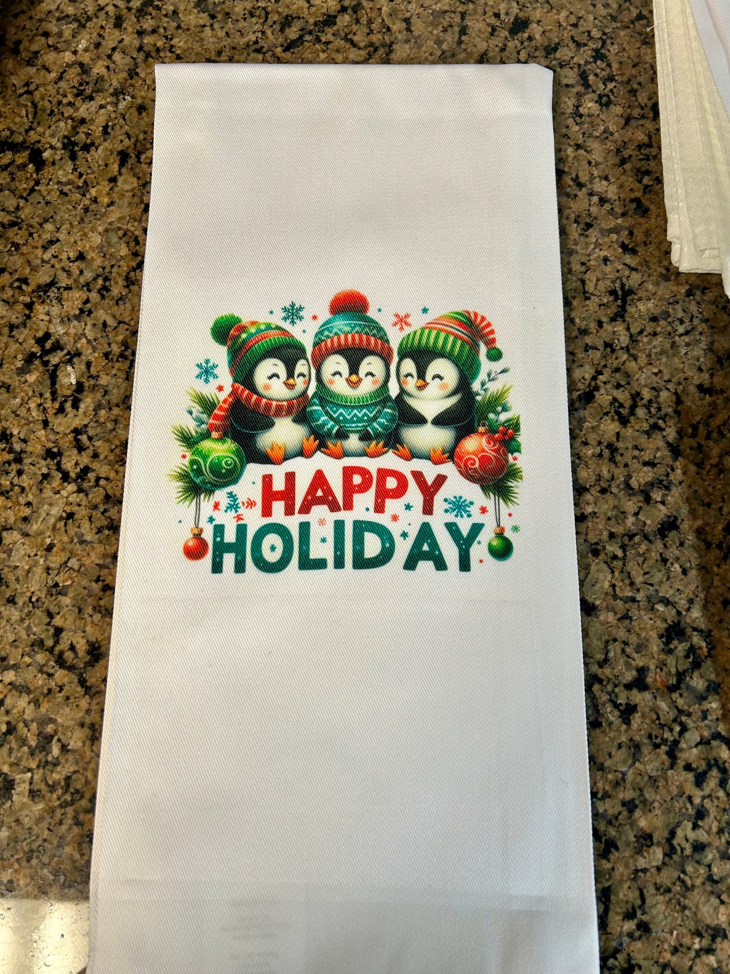 Happy Holidays Penguin Towel