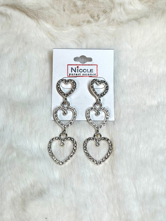 Rhinestone Triple Heart Earrings