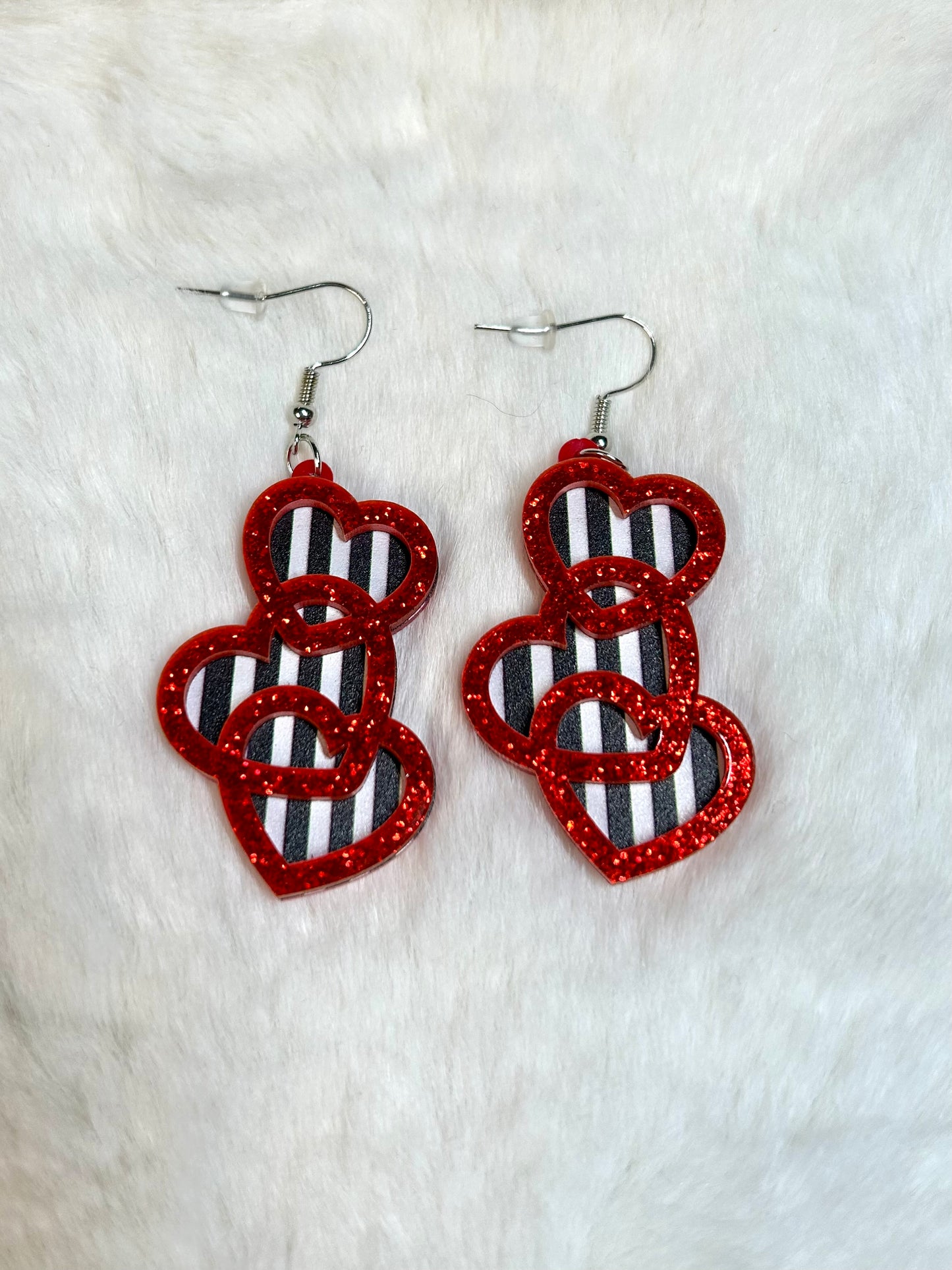 Glitter Striped Heart Earrings