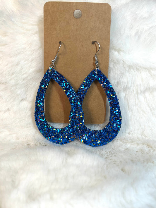 Blue Glitter Teardrop Earrings