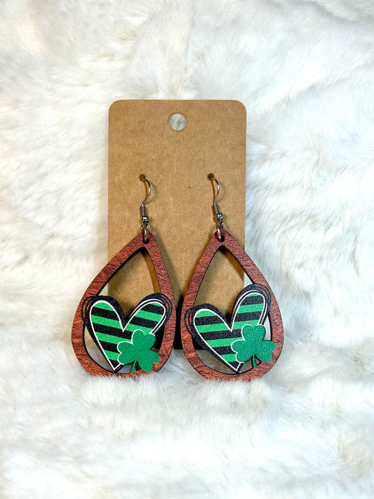 Teardrop Shamrock Heart Earrings