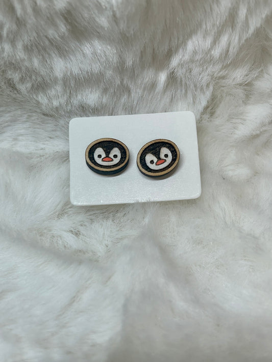 Wooden Penguin Head Studs