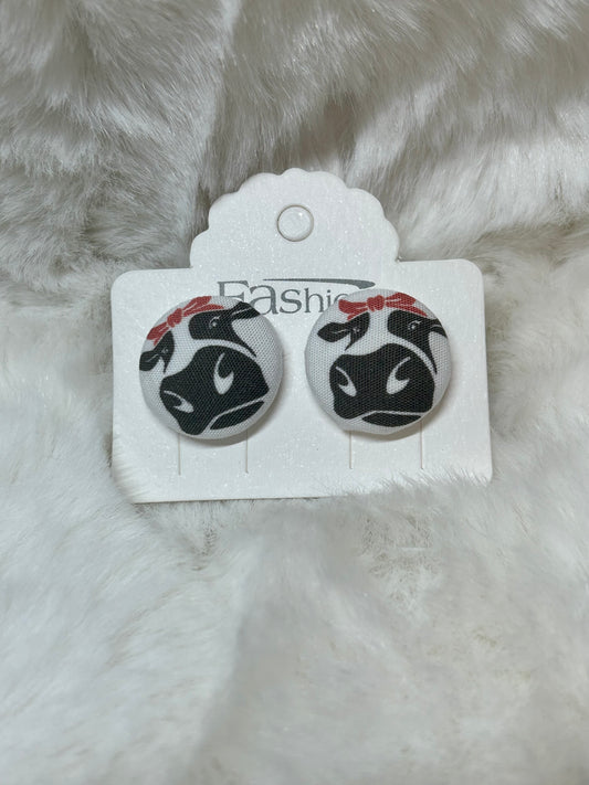 Cow with Bandana Button Earrings