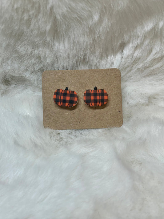 Plaid Pumpkin Earrings