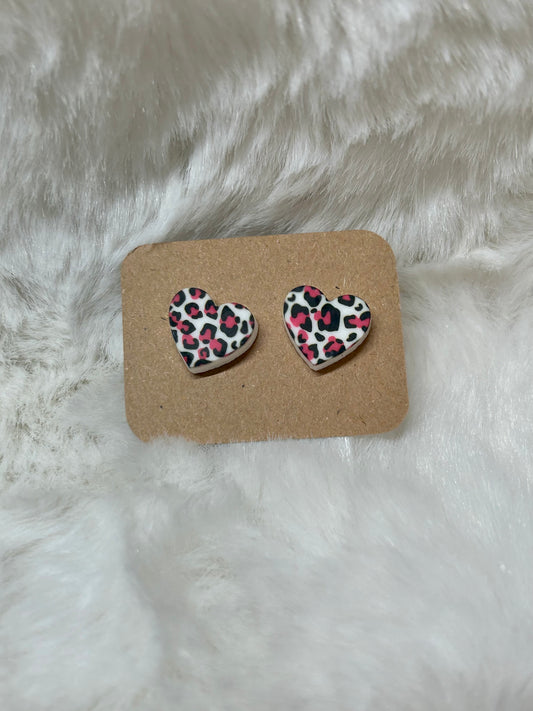 Pink Animal Print Heart Earring