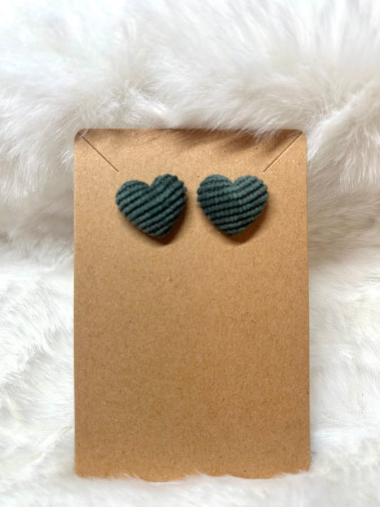 Corduroy Heart Button Earrings