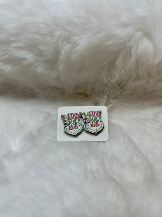 Merry Grinchmas Wood Stud Earring