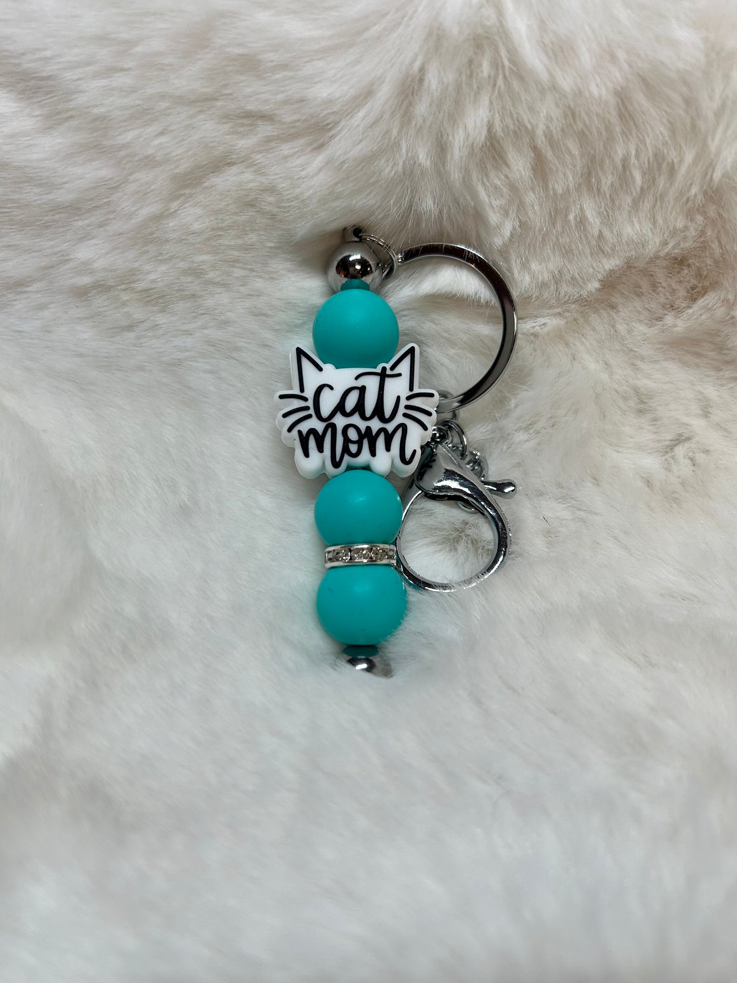 Cat Mom Beaded Keychain