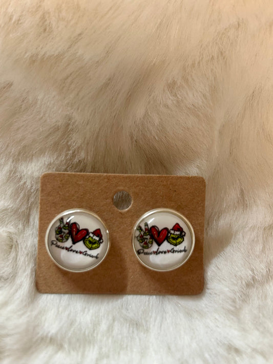 Peace, Love, Grinch Button Earrings