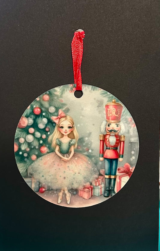 Metal Nutcracker & Pink Ballerina Ornament