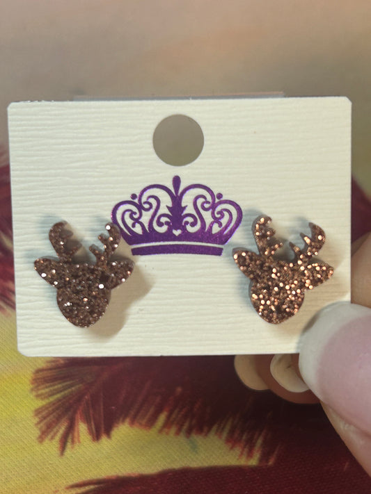 Glitter Reindeer Post Earring