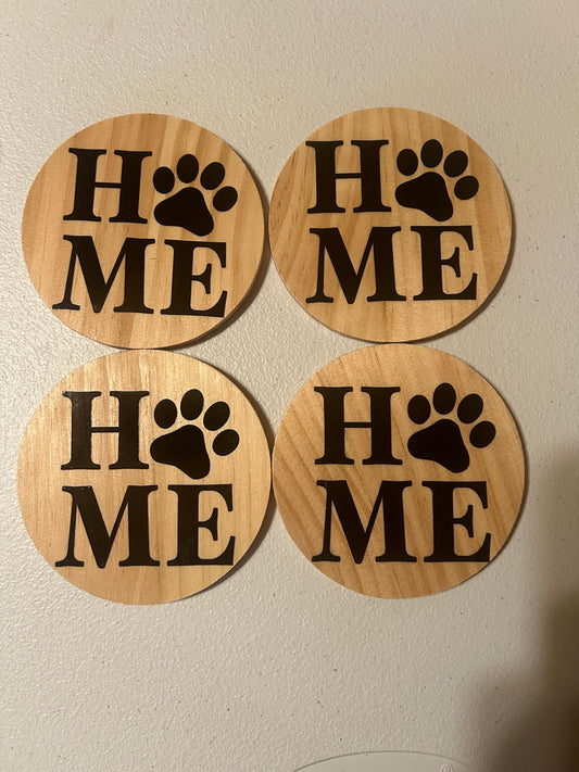 Wood Home W/ Paw Coaster