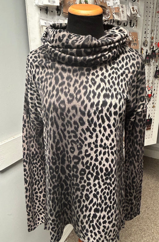 Animal Print Cowl Neck Sweater