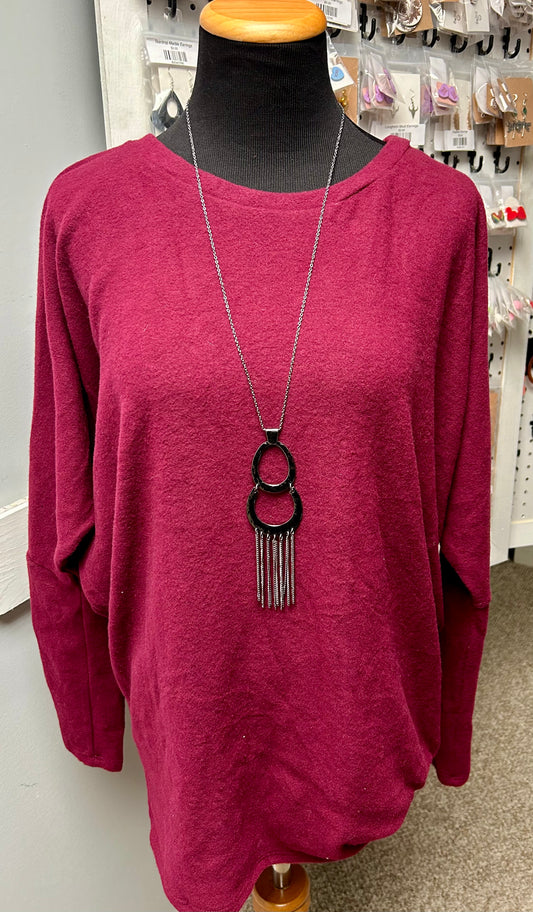 Burgundy Sweater with Dolman Sleeves