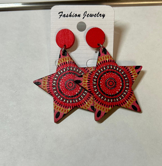 Wooden Star Post Earrings