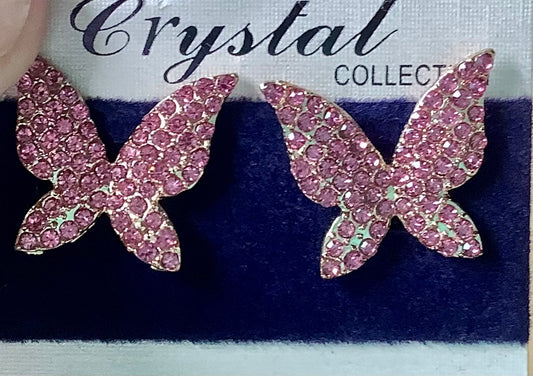 Pink Iridescent Butterfly Rhinestone Earrings