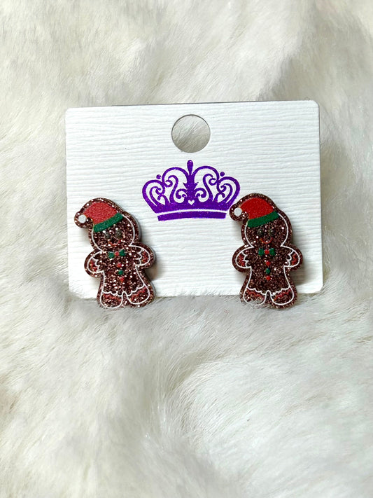 Glitter Gingerbread w/Hat Post Earrings