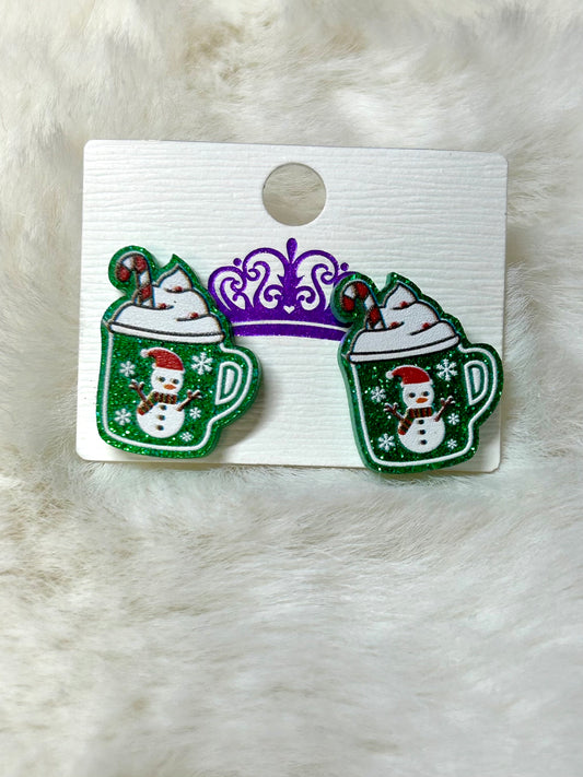 Glitter Snowman In Cup Post Earrings