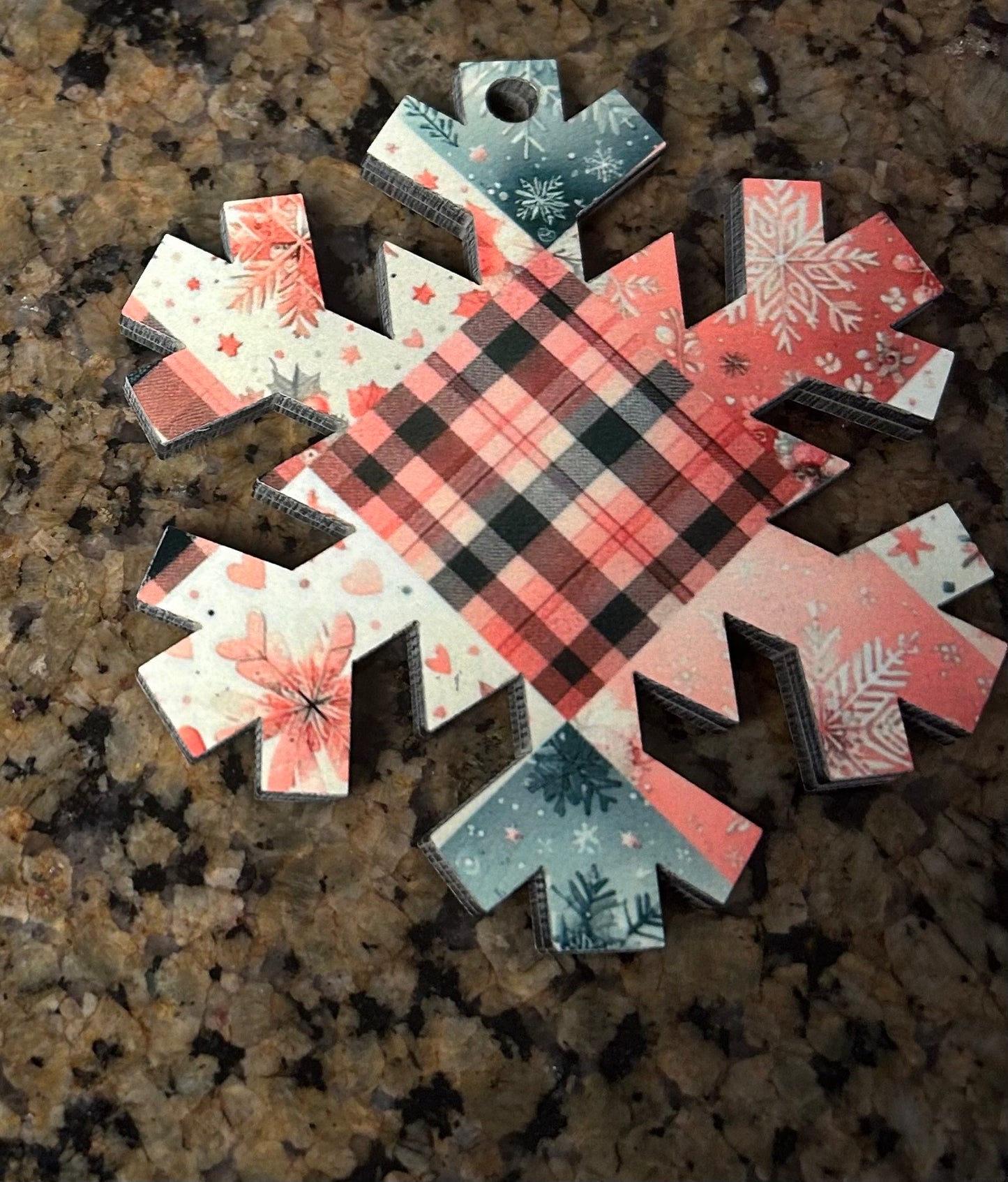 Pink Plaid Snowflake Ornament