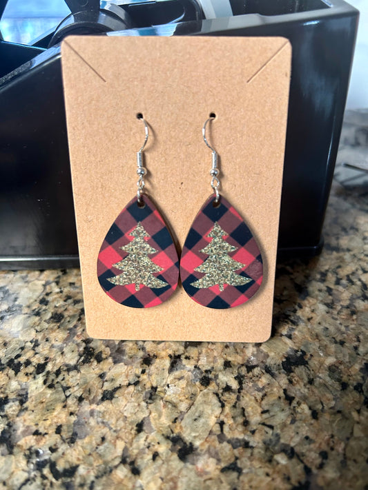 Plaid & Tree Teardrop Earrings