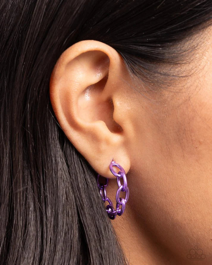 Colorful Cameo Purple Hoop Earring