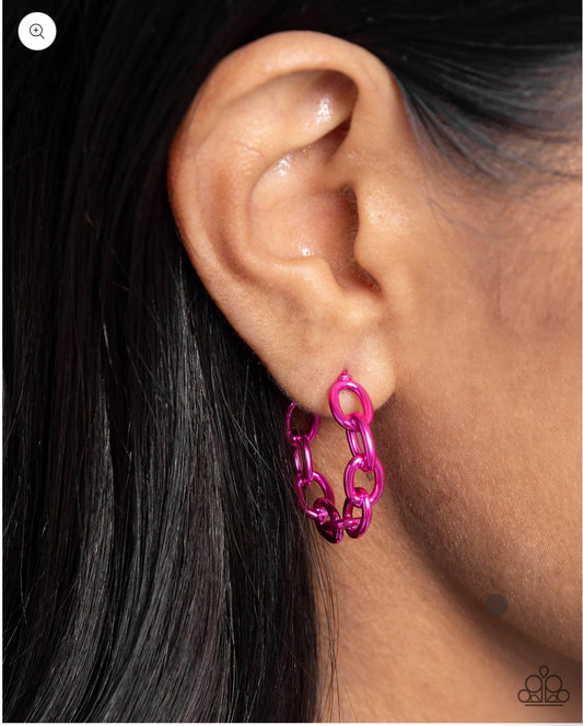 Colorful Cameo Pink Hoop Earrings