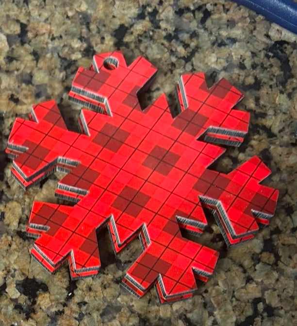 Red Plaid Snowflake Ornament