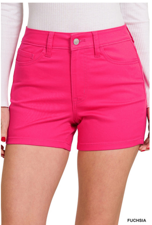 Zenana High Rise Color Jean Shorts-Pink