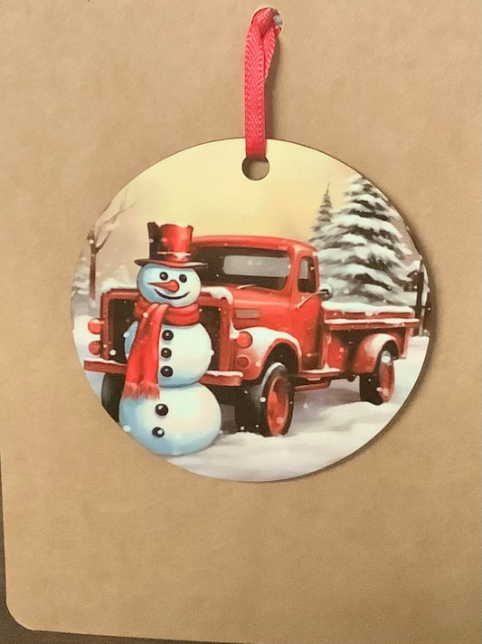 Snowman & Truck Ornament