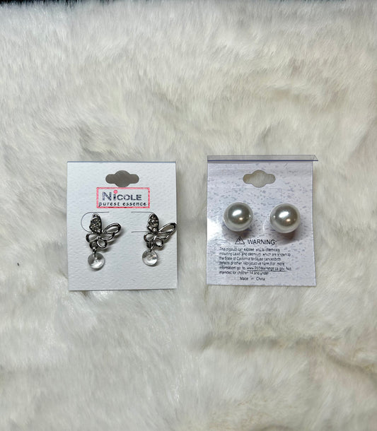 Butterfly/Pearl 2 Way Earrings